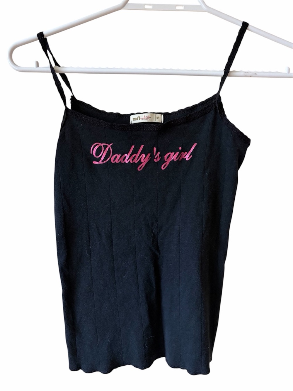 Y2K Daddy’s Girl Black Cami Ribbed Tank Top Baby Tee Coquette Graphic Clubwear